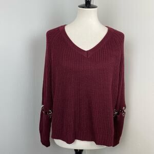 LF Seek the Label Burgundy Cutout Sleeve Chunky Knit Oversized Sweater Small
